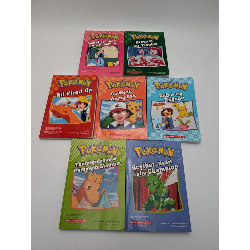Lot of 7 Pokemon Scholastic Paperback Double Sided Chapter Books 14 Adventures!